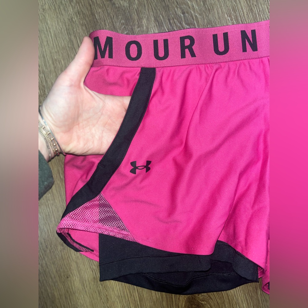 Under Armour Hot Pink Athletic Shorts with Black Biker shorts - Picture 3 of 5